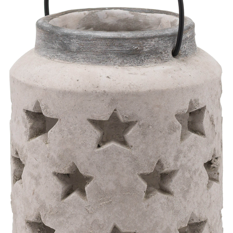 Handcrafted ceramic Bloomville Stone Star Lantern vase with natural stone texture in neutral tone, 23cm tall by Sostter at brixbailey.com