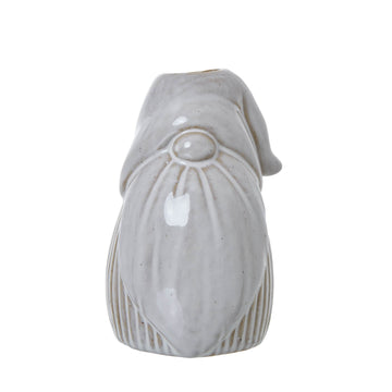 White ceramic Gonk candle holder with textured beard, Scandinavian winter decor, minimalist holiday home accessory by Hill Interiors at brixbailey.com