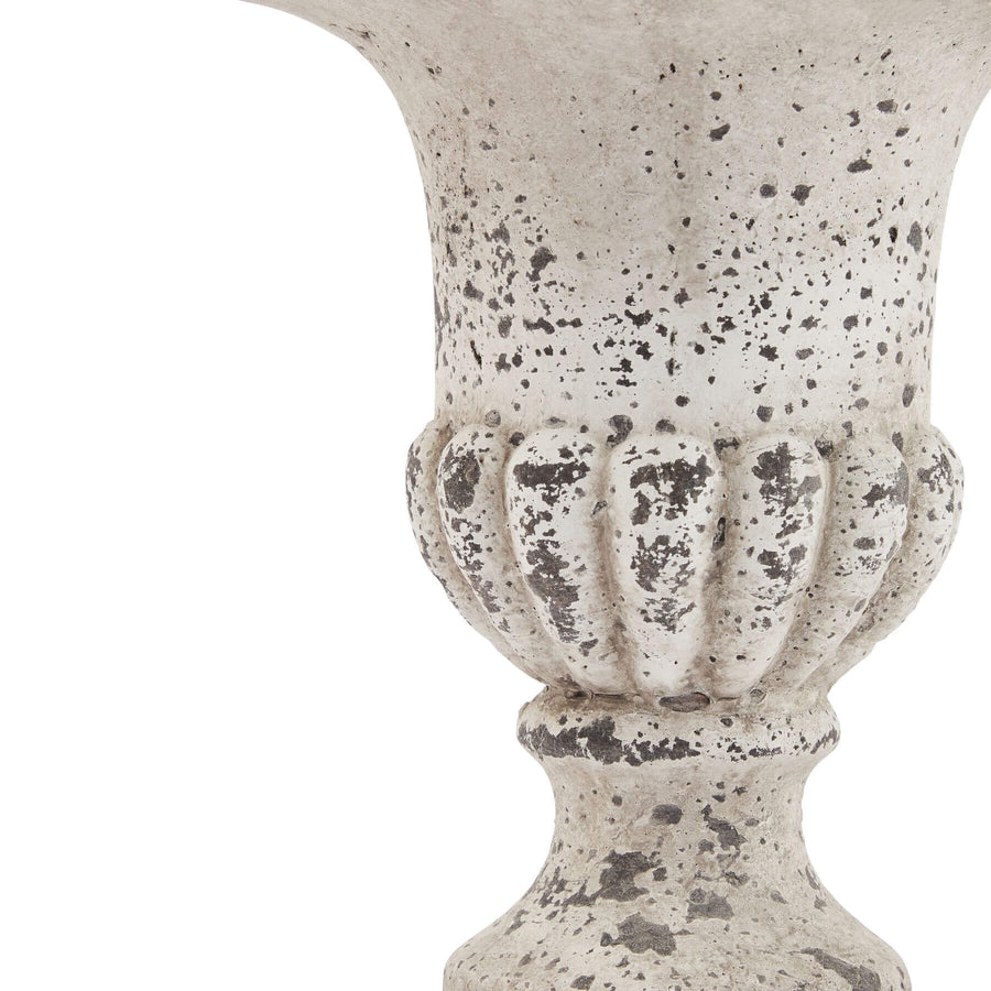 Handcrafted stone-effect ceramic urn with fluted design, neutral color, and classical-modern style, 25cm tall. by Sostter at brixbailey.com