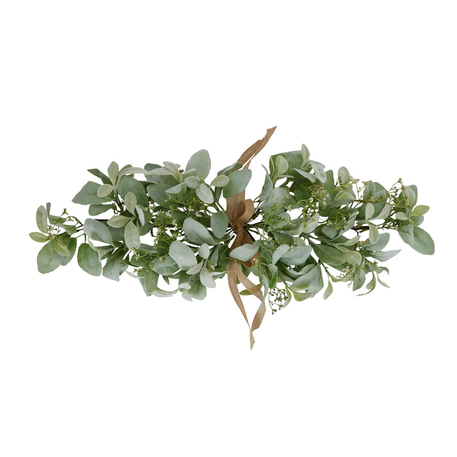 Frosted lambs ear and wax flower artificial winter spray arrangement in soft green, 70 cm tall  by Sostter at brixbailey.com