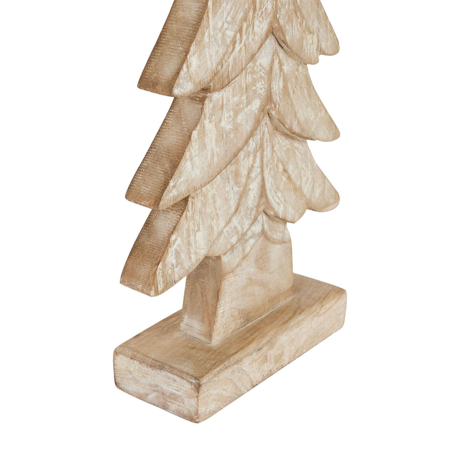 Hand-carved wooden Christmas tree with intricate details, rich brown finish, perfect for rustic or modern holiday decor. by Sostter at brixbailey.com
