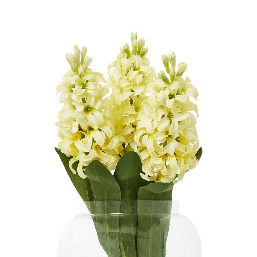 Lifelike yellow faux hyacinth stem, 44cm, vibrant plastic blooms for farmhouse or Scandinavian decor by Sostter at brixbailey.com