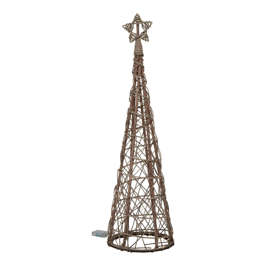 Handwoven LED wicker tree with warm golden lights, natural brown fibers, and star-topped holiday decor, 100cm tall. by Sostter at brixbailey.com