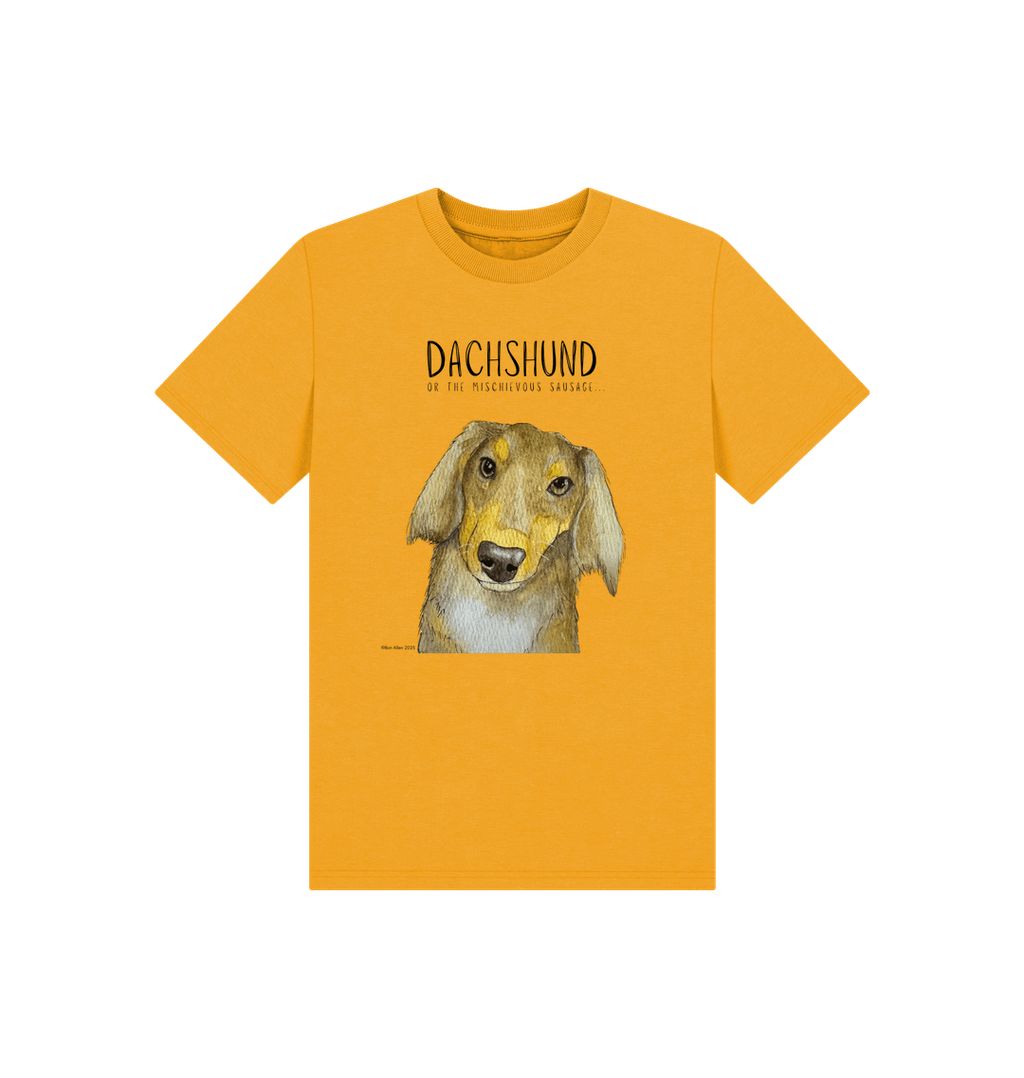 Mischievous Long Haired Hot Dog Kids' T-Shirt – Small Pup, Big Attitude!