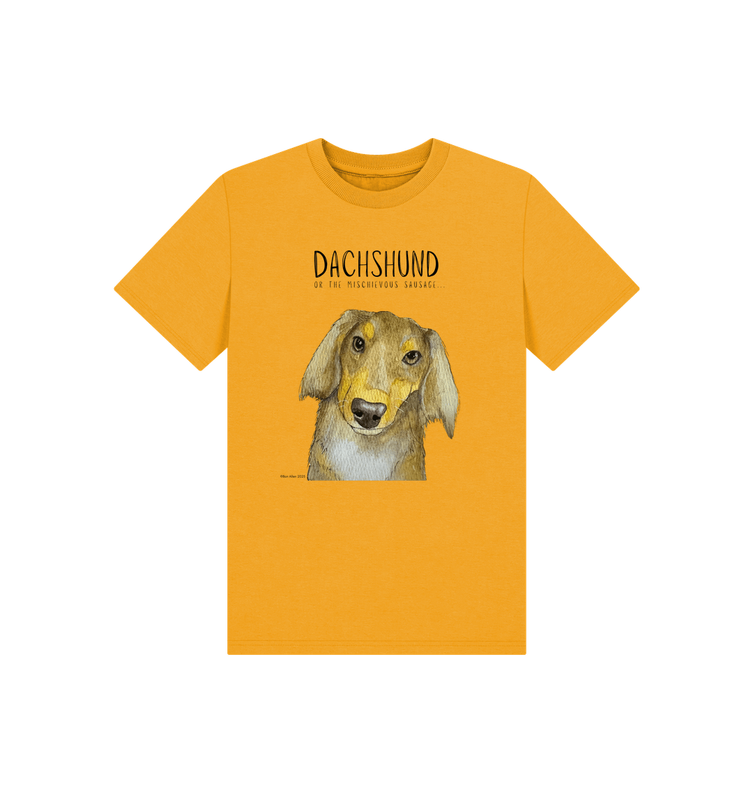 Mischievous Long Haired Hot Dog Kids' T-Shirt – Small Pup, Big Attitude!