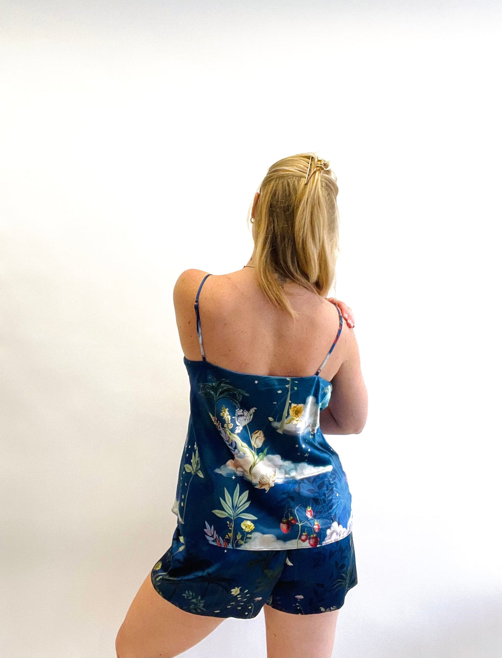 Blue Silk Pyjama Set in Wondrous Night Sky Print