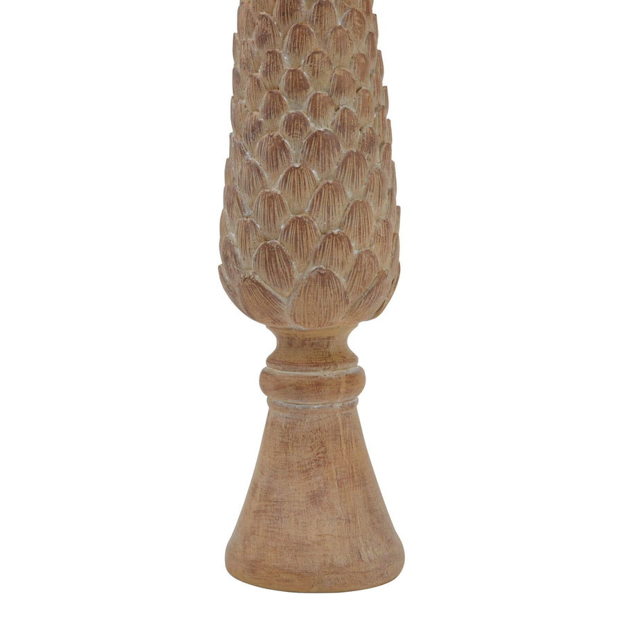 Handcrafted oversized pinecone sculpture in brown resin, 36cm tall, with intricate natural details for home decor. by Sostter at brixbailey.com