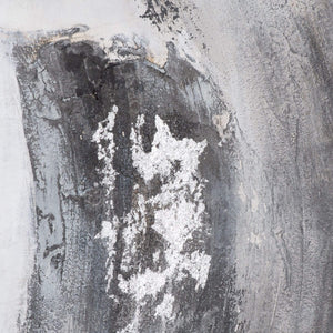 Hand-painted abstract canvas with swirling silver and grey tones on gallery-quality wood frame, 150x150cm by Sostter at brixbailey.com