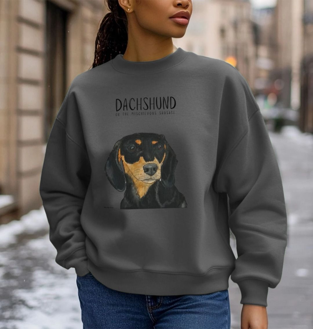Comfy, Cozy, & Cute: The Black & Tan Dachshund Oversized Sweatshirt"