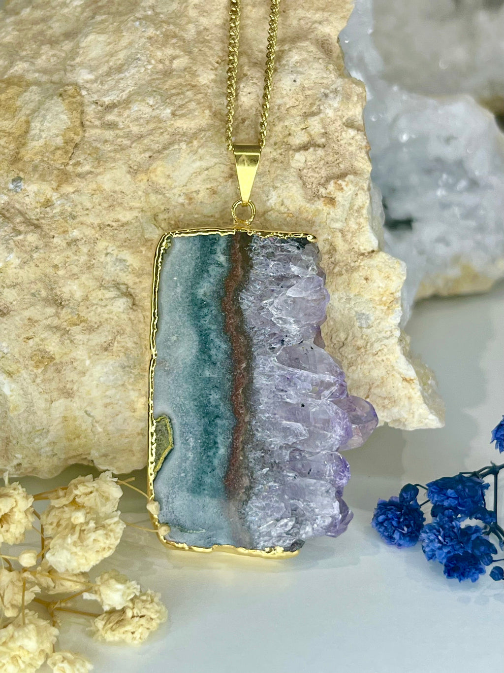Gold Plated Amethyst Slice Necklace