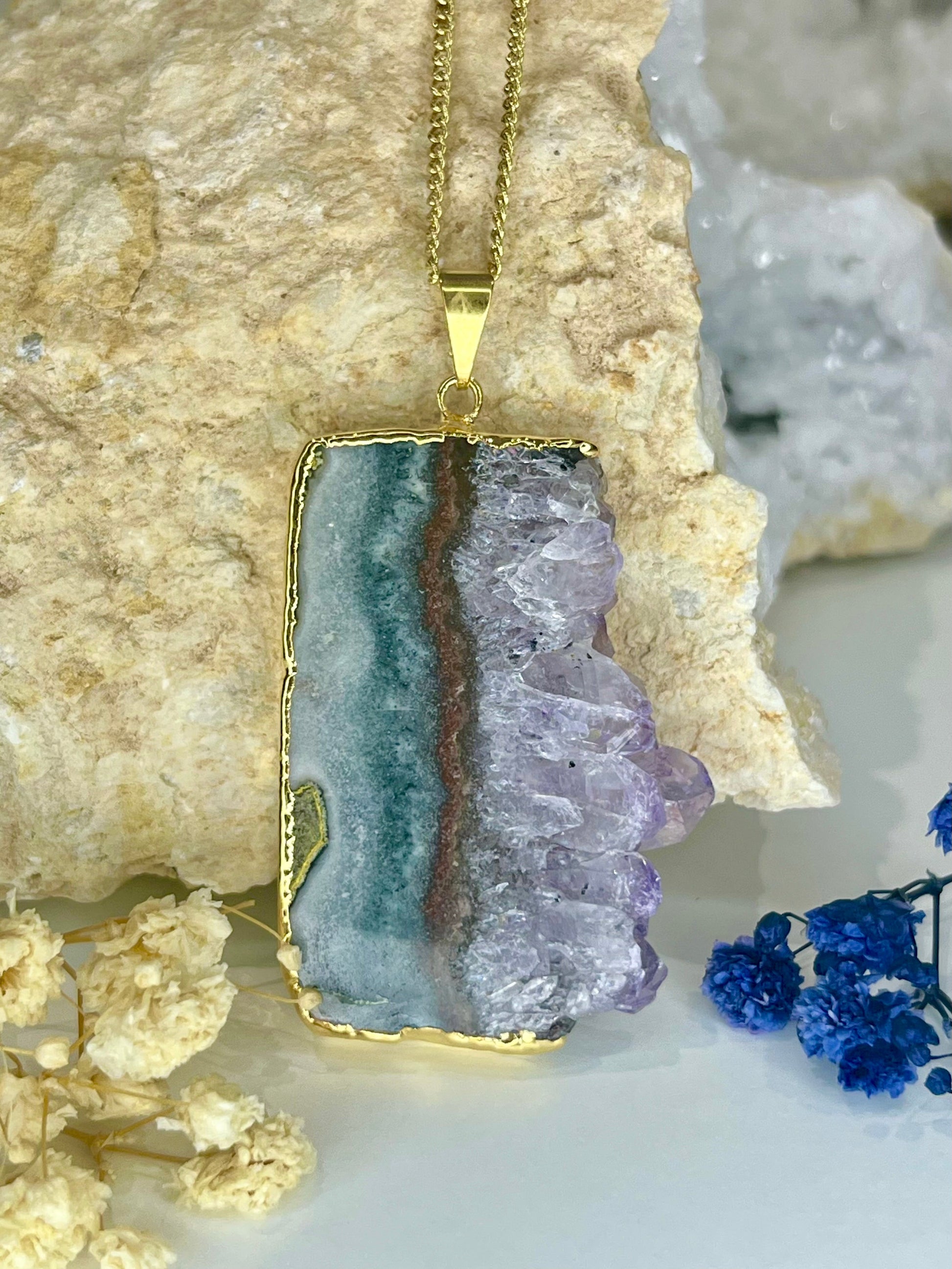 Gold Plated Amethyst Slice Necklace