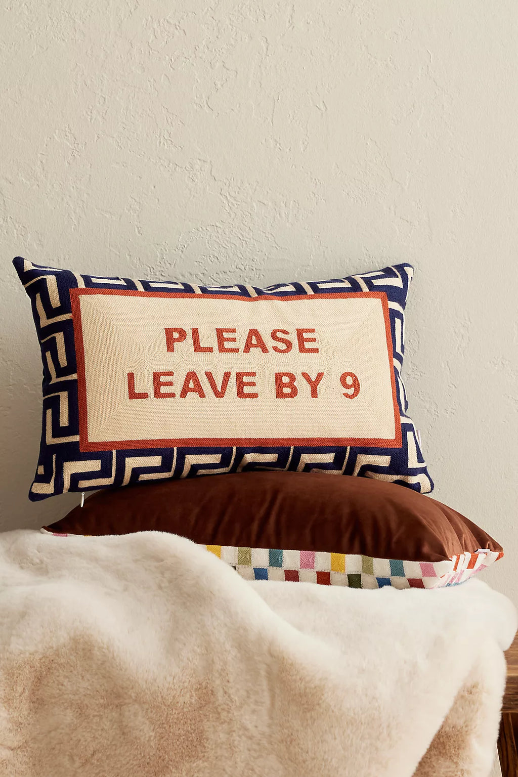 Please Leave By 9 Needlepoint Cushion