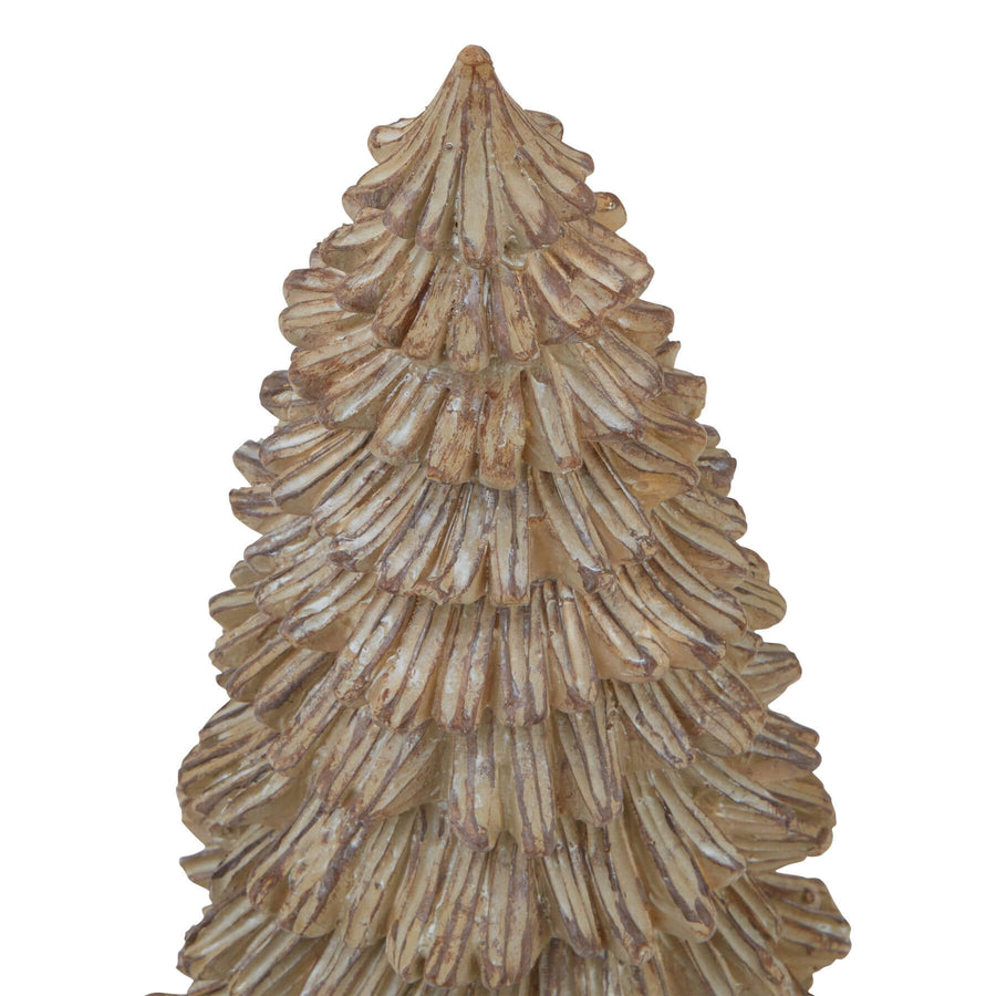 Handcrafted frosted pine tree sculpture in natural brown resin with delicate winter accents, Scandinavian-inspired dÃ©cor. by Sostter at brixbailey.com