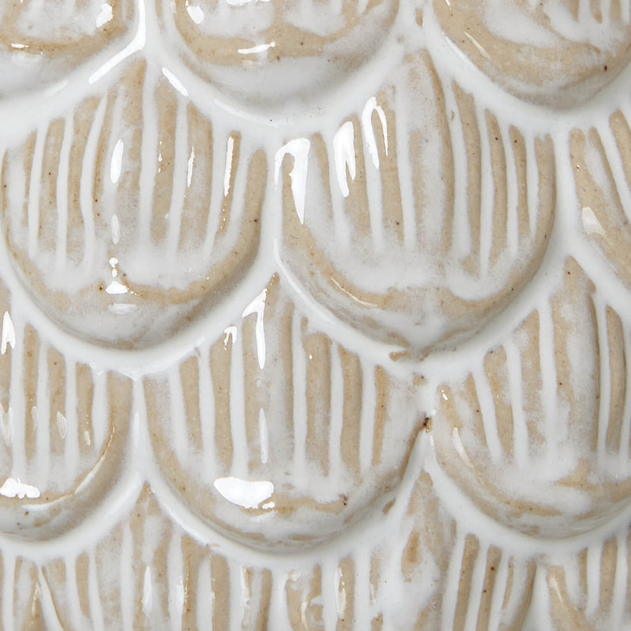 White ceramic pine cone trinket dish with removable lid, artisan-crafted for jewelry or decor by Sostter at brixbailey.com