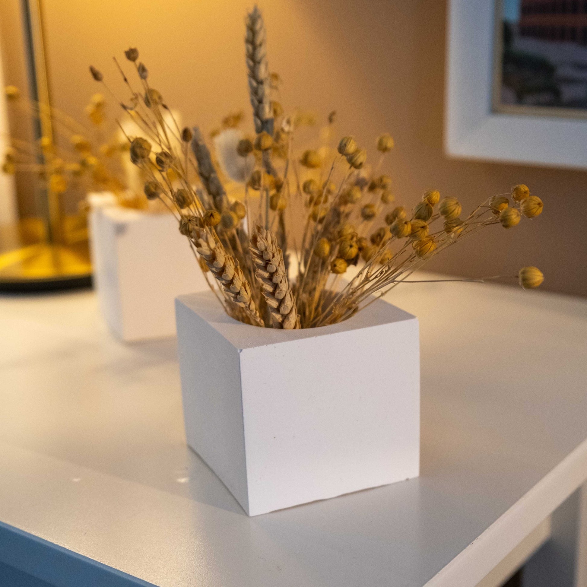 White Concrete Square Planter Pot