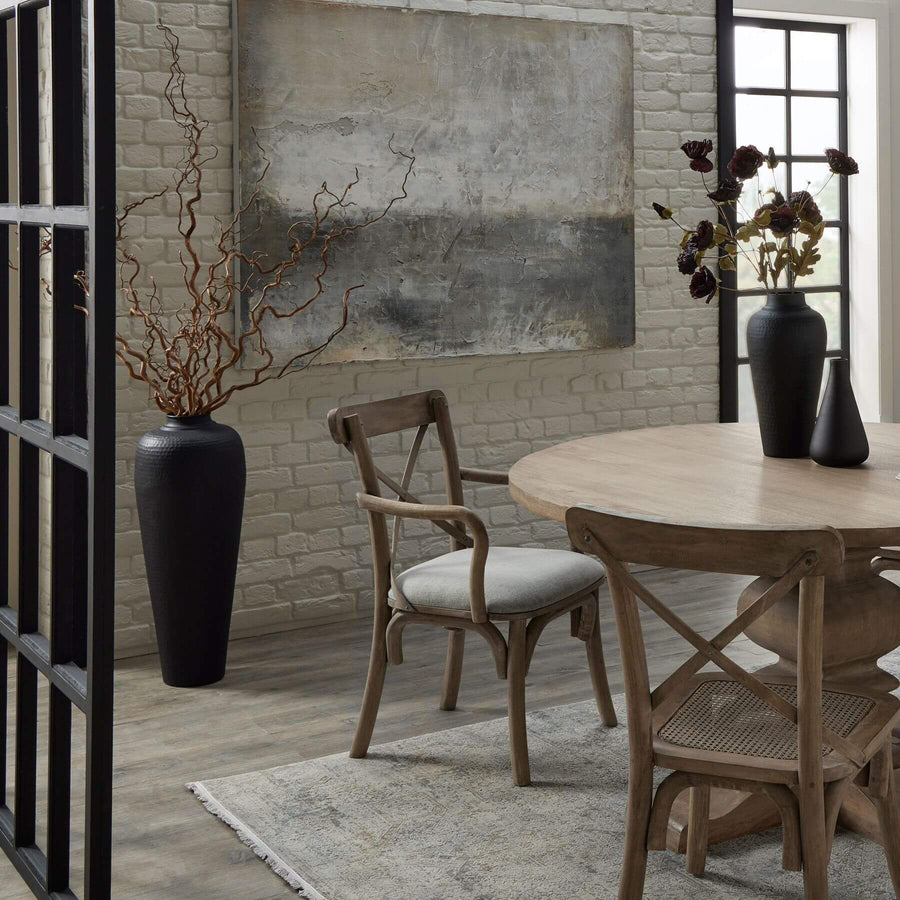 Handcrafted silver-toned canvas art, 120x150cm, premium wood frame, textured brushwork for modern home decor by Sostter at brixbailey.com