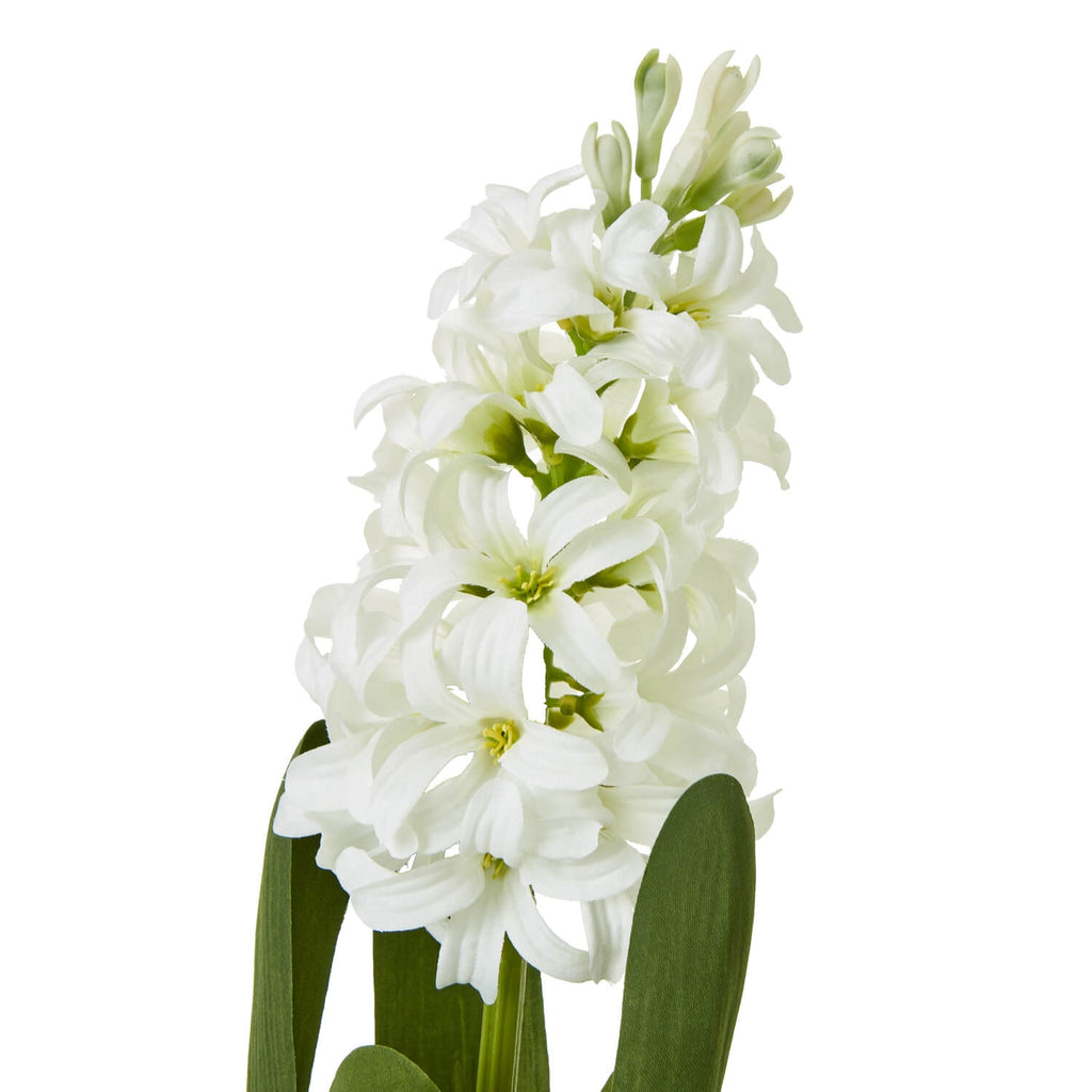 White hyacinth faux stems with green leaves, lifelike spring floral decor for vases and centerpieces by Sostter at brixbailey.com