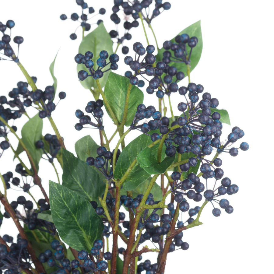 Handcrafted indigo berry stems with deep blue hues, realistic texture, and flexible wired branches for elegant home decor. by Sostter at brixbailey.com