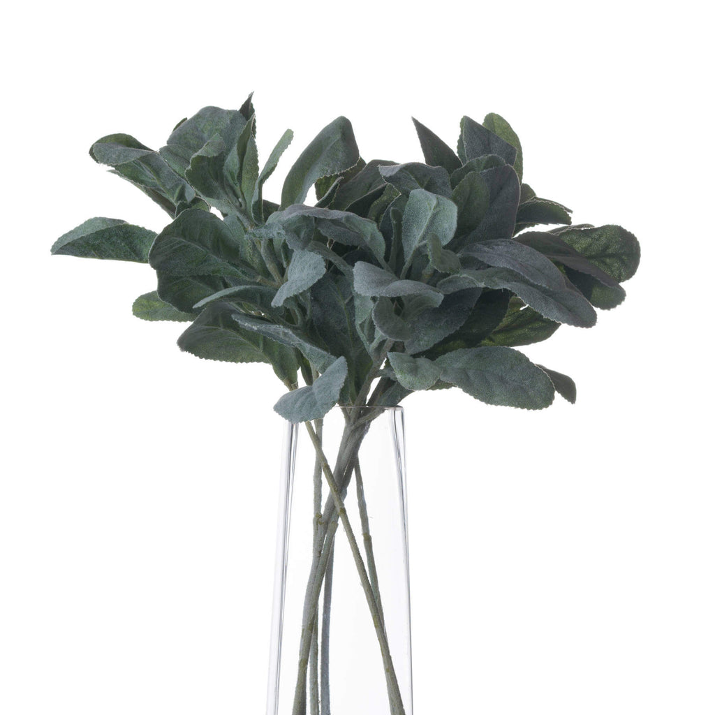 Realistic sage green artificial foliage stem with velvety leaves for wreaths and centerpieces, 35cm tall by Sostter at brixbailey.com