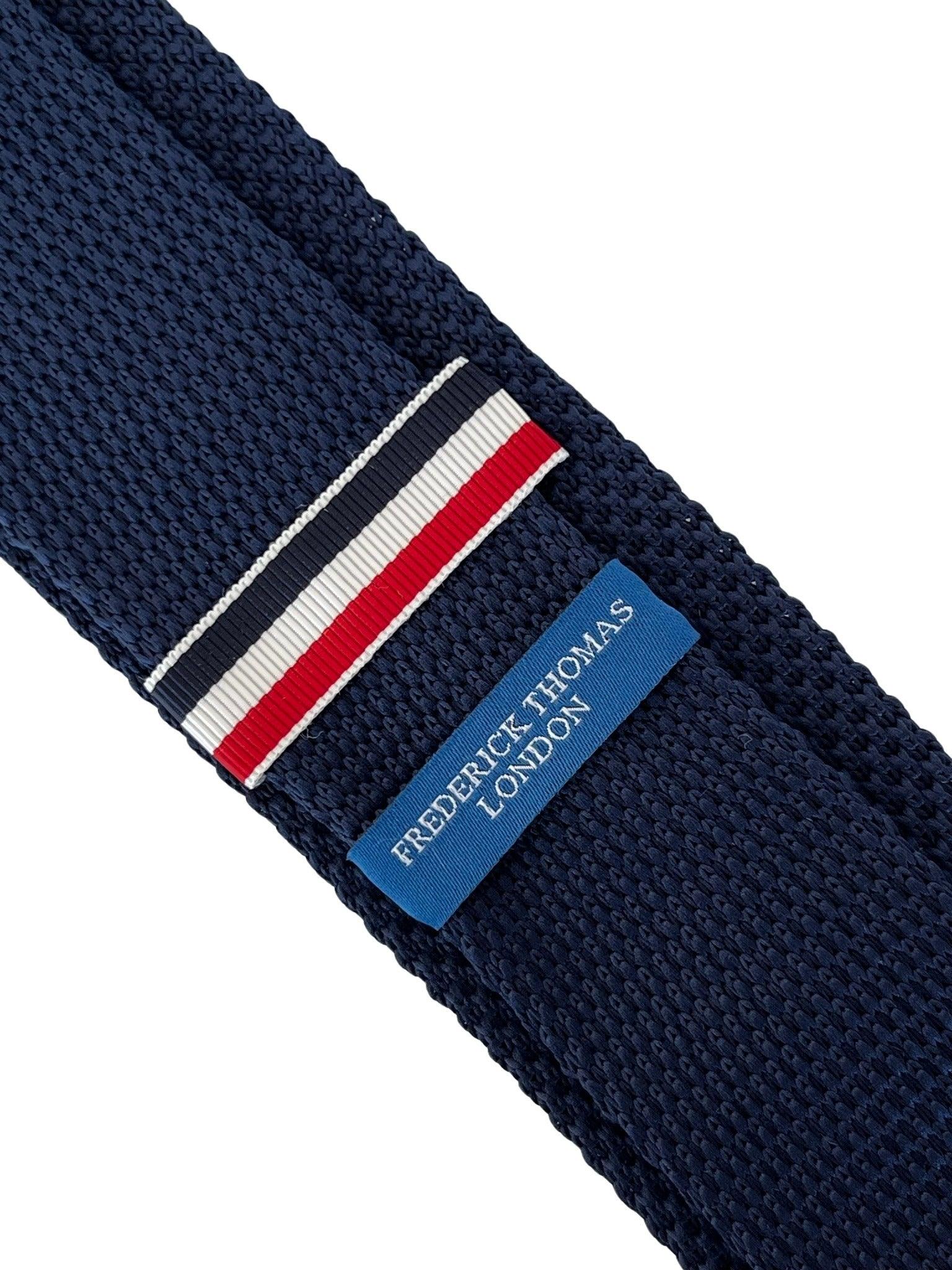 Navy Blue Knitted Tie with Embroidered Dog Design
