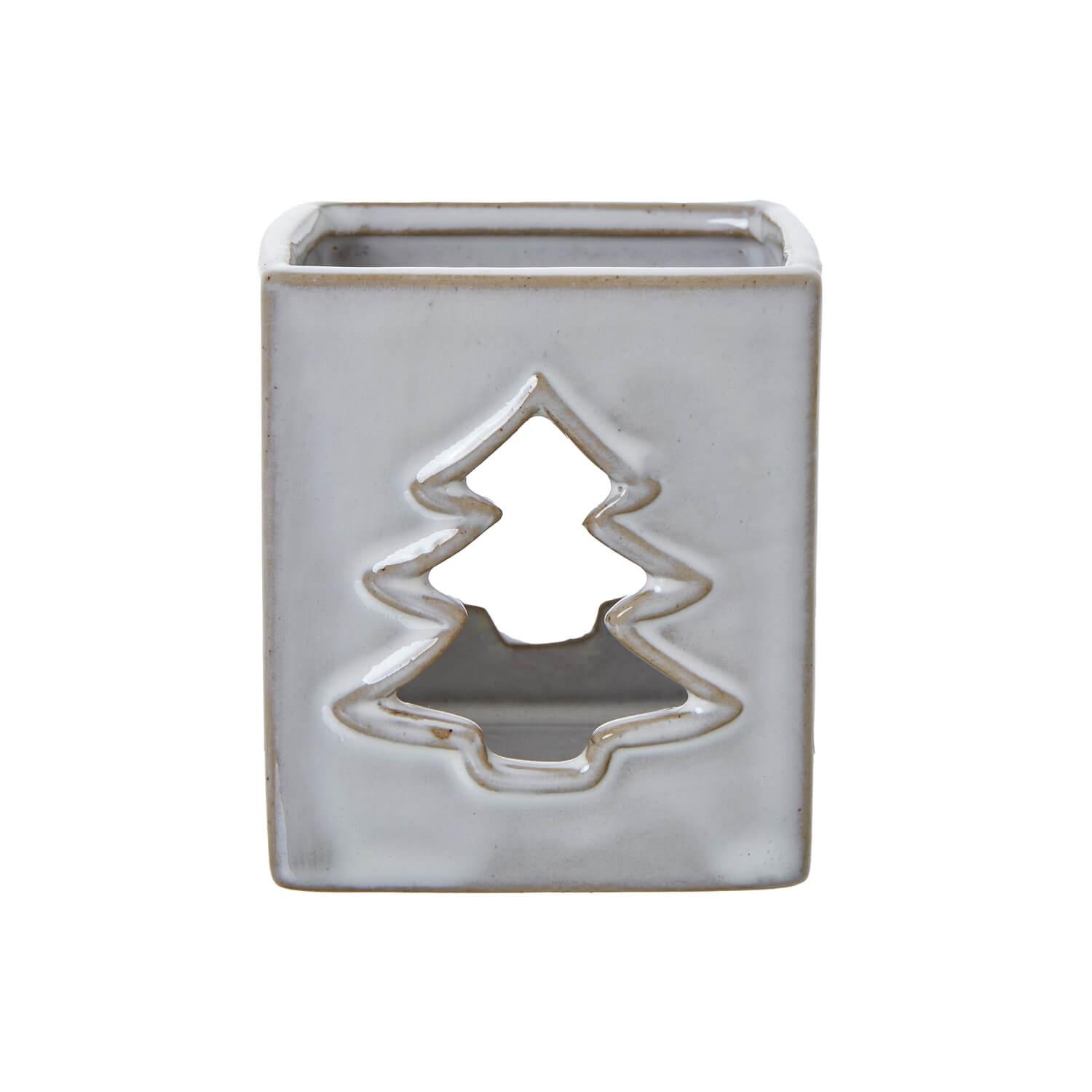 White ceramic tealight holder with tree cut-outs casting shadow patterns, minimalist home decor  

**  
- **Keywords included:** white ceramic, tealight holder, tree cut-outs, shadow patterns, minimalist, home decor  
- **Clear description:** Visually describes the product and its key decorative feature  
- **SEO & accessibility optimized:** Concise yet informative for both search engines and screen readers by Sostter at brixbailey.com