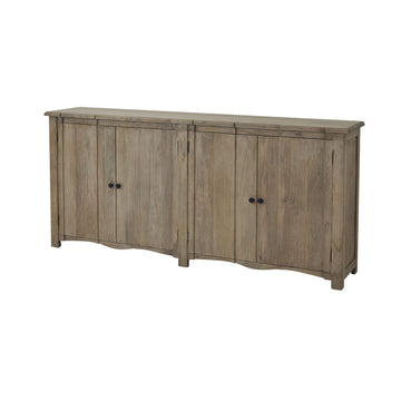 Copgrove 4-door hardwood sideboard with bleached finish, black iron handles, and French-inspired elegant storage design by Sostter at brixbailey.com