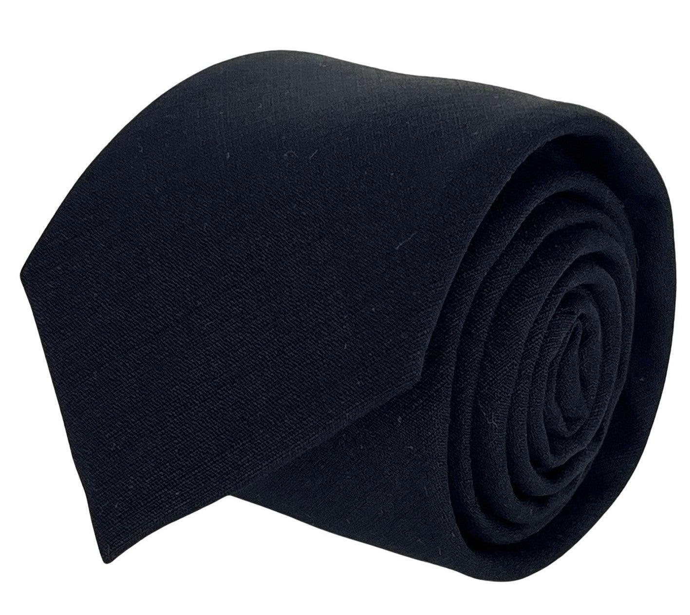 Plain Black Bamboo Tie and Pocket Square Set