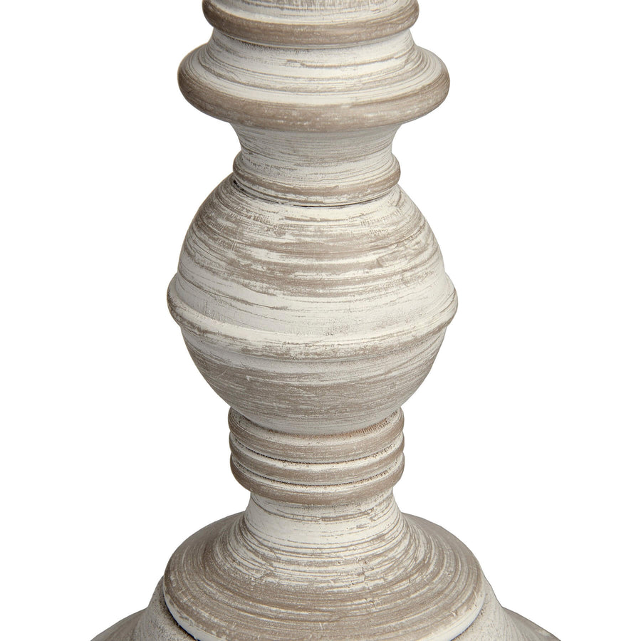 Handcrafted rustic shaker-style table lamp with grey-washed wood base and neutral linen shade for ambient lighting by Sostter at brixbailey.com