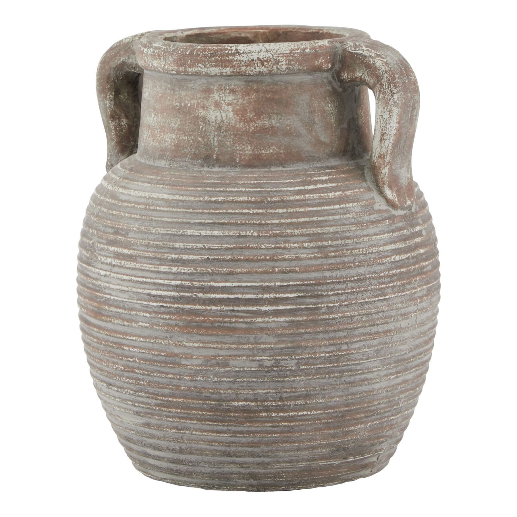 Hand-finished Siena brown ceramic amphora pot with ribbed detailing and rustic weathered finish for home decor. by Sostter at brixbailey.com