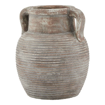 Hand-finished Siena brown ceramic amphora pot with ribbed detailing and rustic weathered finish for home decor. by Sostter at brixbailey.com