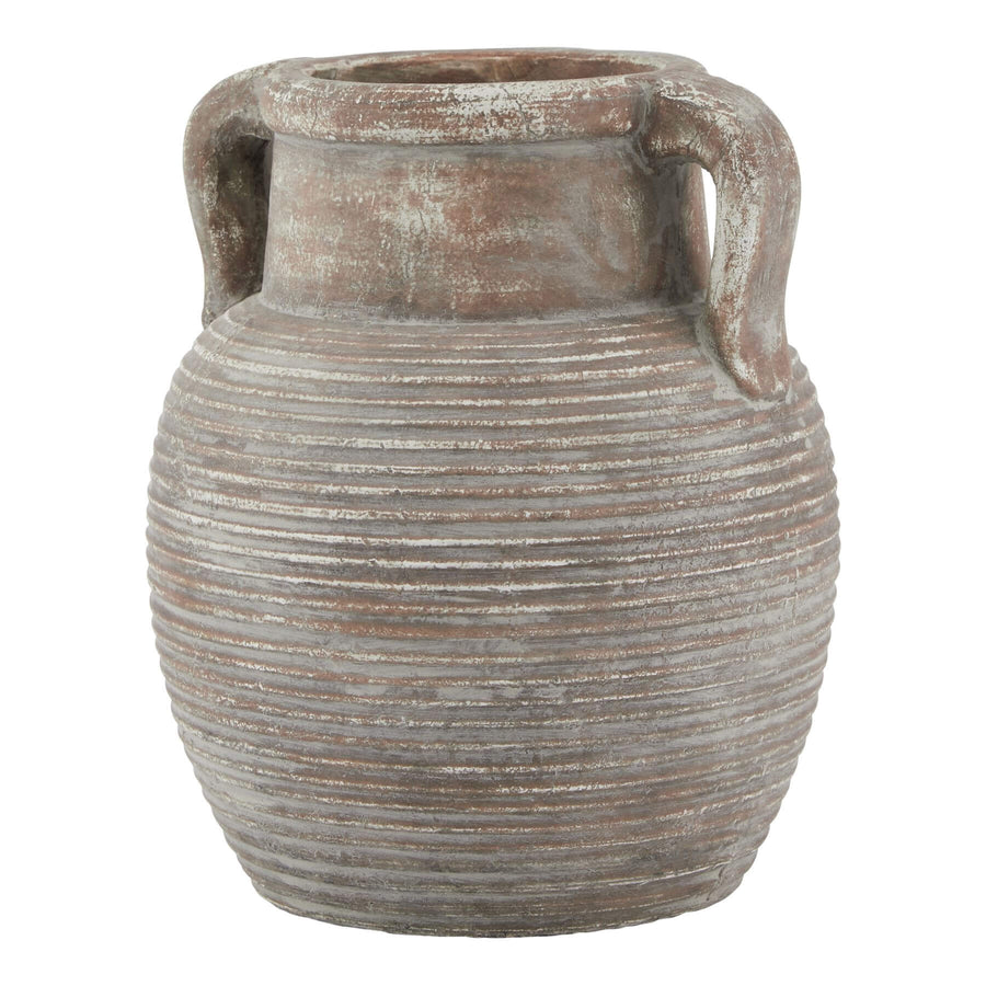 Hand-finished Siena brown ceramic amphora pot with ribbed detailing and rustic weathered finish for home decor. by Sostter at brixbailey.com