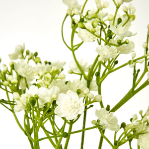 Cream faux gypsophila stem with tiny white blooms, 70cm tall, lifelike plastic baby's breath for home decor by Sostter at brixbailey.com