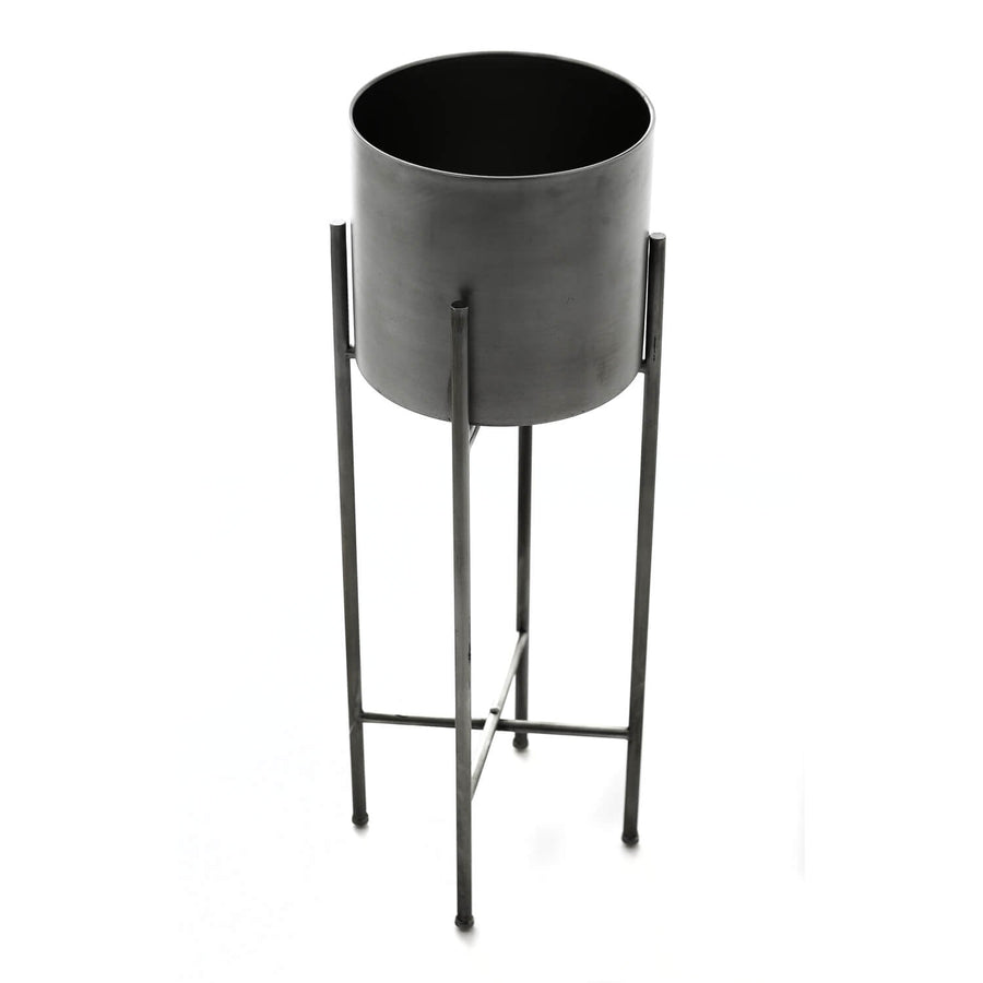 Silver metal planters on tall stand, modern home decor with lustrous finish for floral arrangements by Sostter at brixbailey.com
