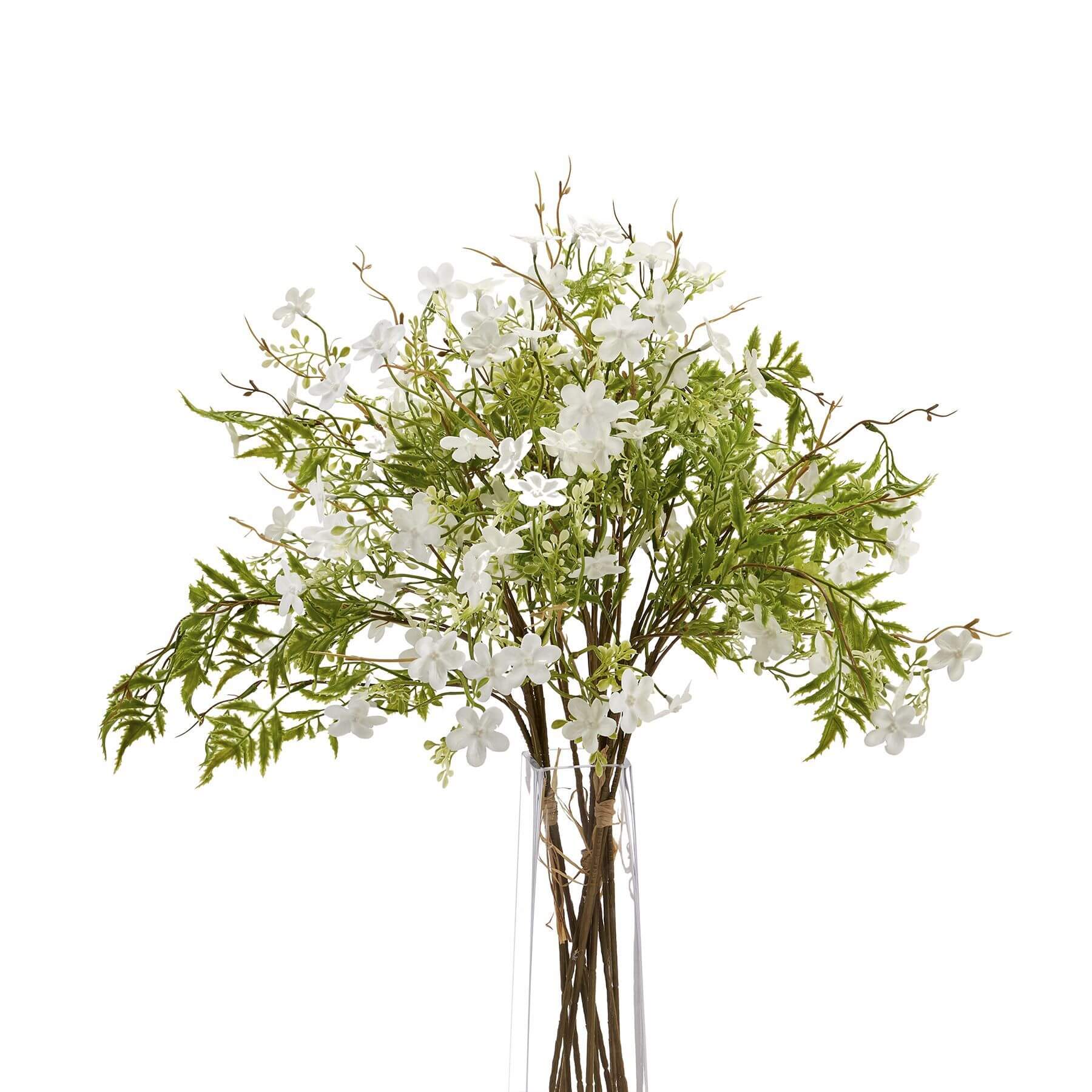 Lifelike white artificial bellflower with green stems, perfect for farmhouse or minimalist home decor in a vase. by Sostter at brixbailey.com