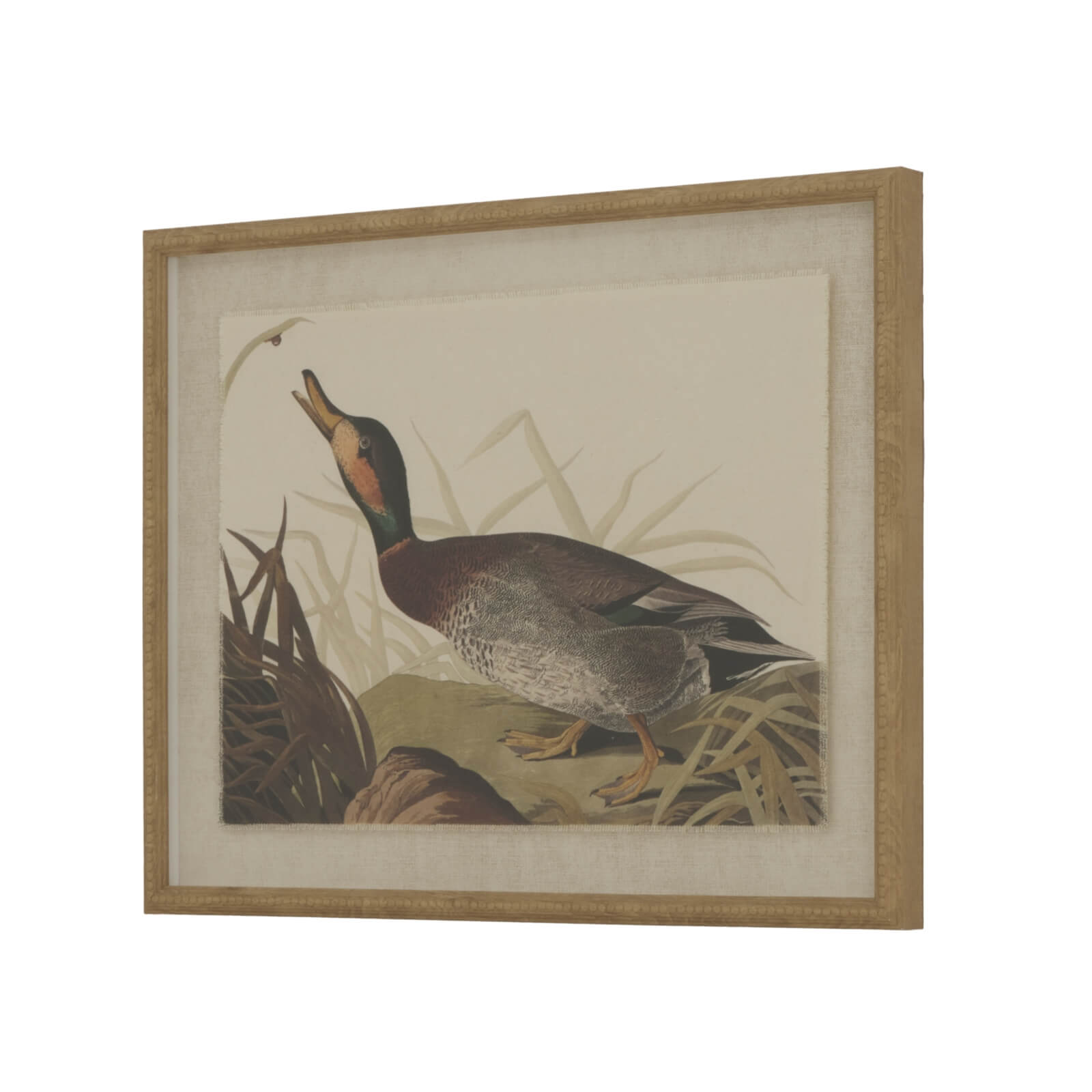 Handcrafted beaded frame duck artwork on premium linen canvas in neutral earth tones, 50x40cm nature-inspired wall decor by Sostter at brixbailey.com