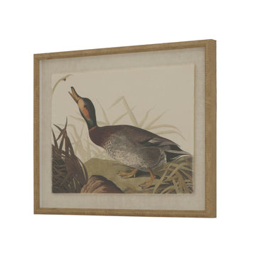 Handcrafted beaded frame duck artwork on premium linen canvas in neutral earth tones, 50x40cm nature-inspired wall decor by Sostter at brixbailey.com