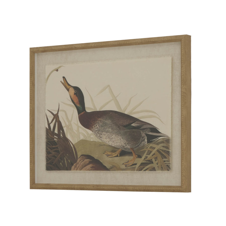 Handcrafted beaded frame duck artwork on premium linen canvas in neutral earth tones, 50x40cm nature-inspired wall decor by Sostter at brixbailey.com