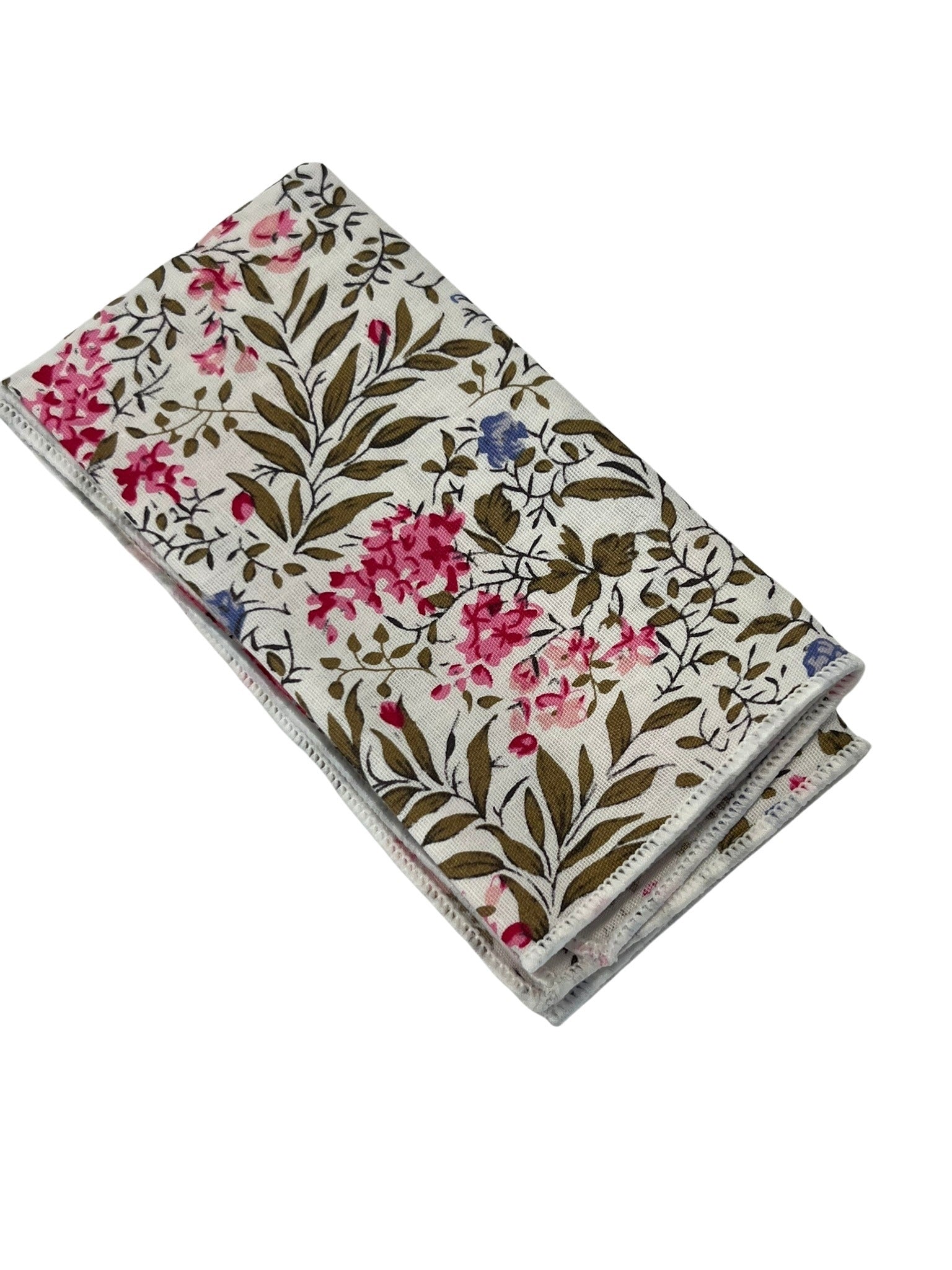 Ivory Pink Cotton Tie and Pocket Square with English Wildflower Garden Design