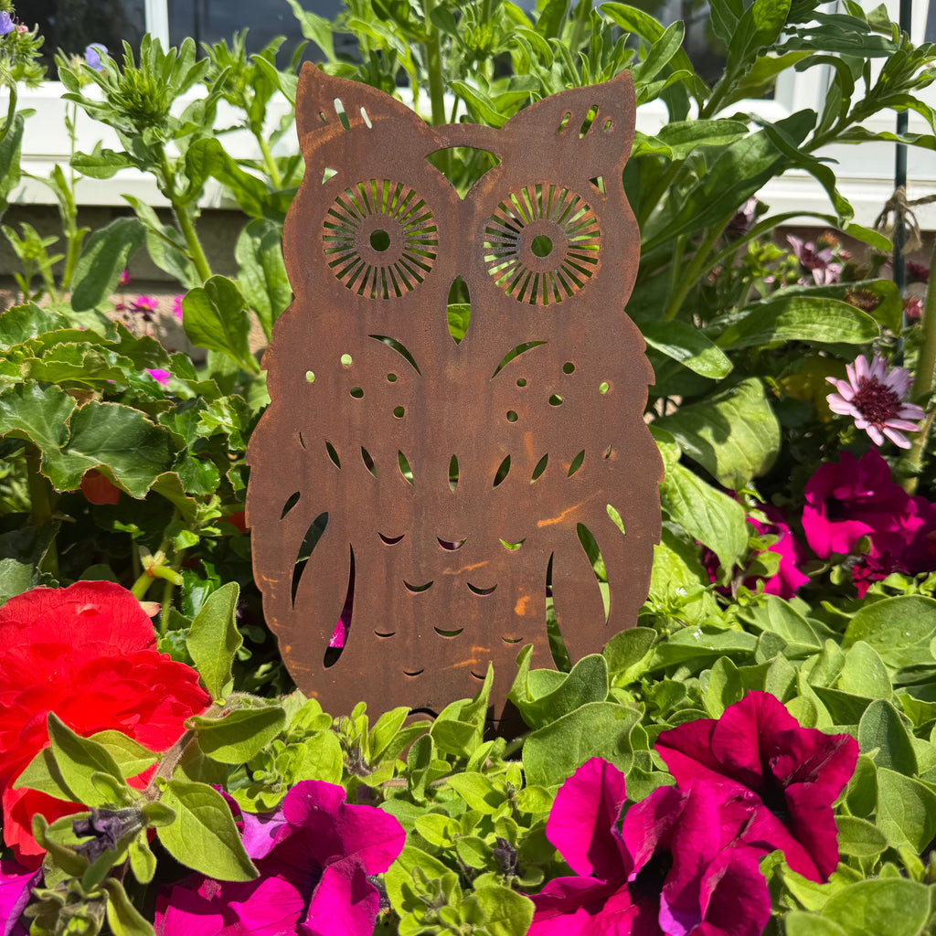 Rusty Metal Standing Owl Garden Ornament
