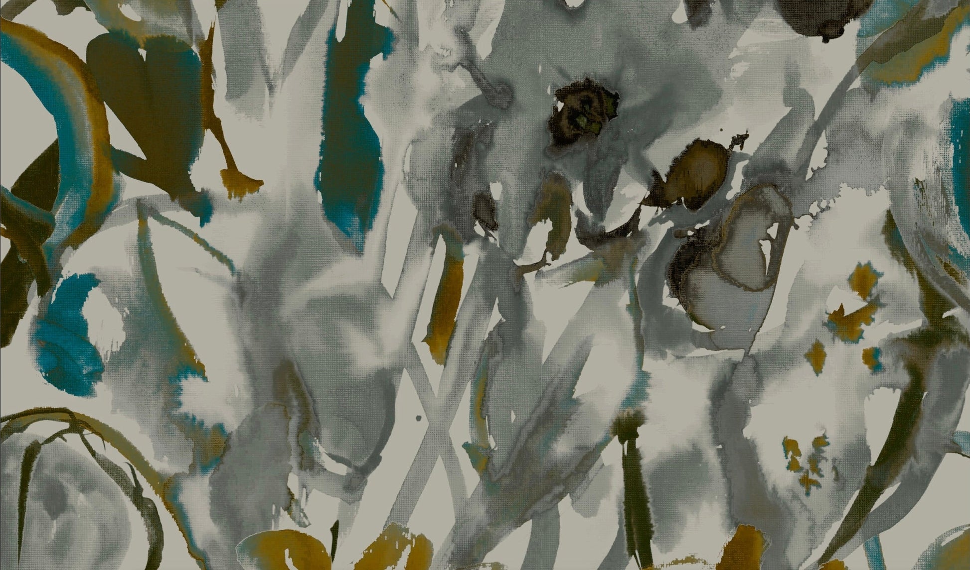 Watercolour Floral Wallpaper - Grey + Ochre
