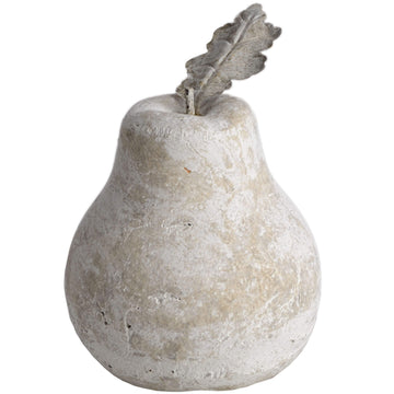 Handcrafted cream stone pear sculpture with weathered finish, 18cm tall, for modern neutral decor. by Sostter at brixbailey.com