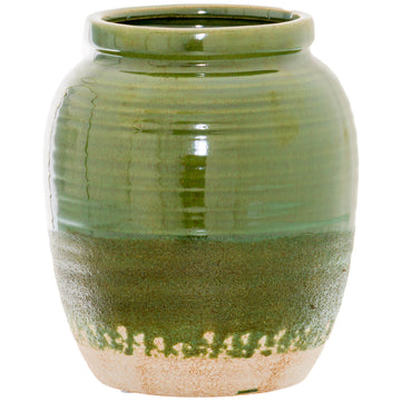 Handcrafted olive ceramic vase with fluid curves, warm Mediterranean tones, and natural glaze variations from the Seville Collection. by Sostter at brixbailey.com