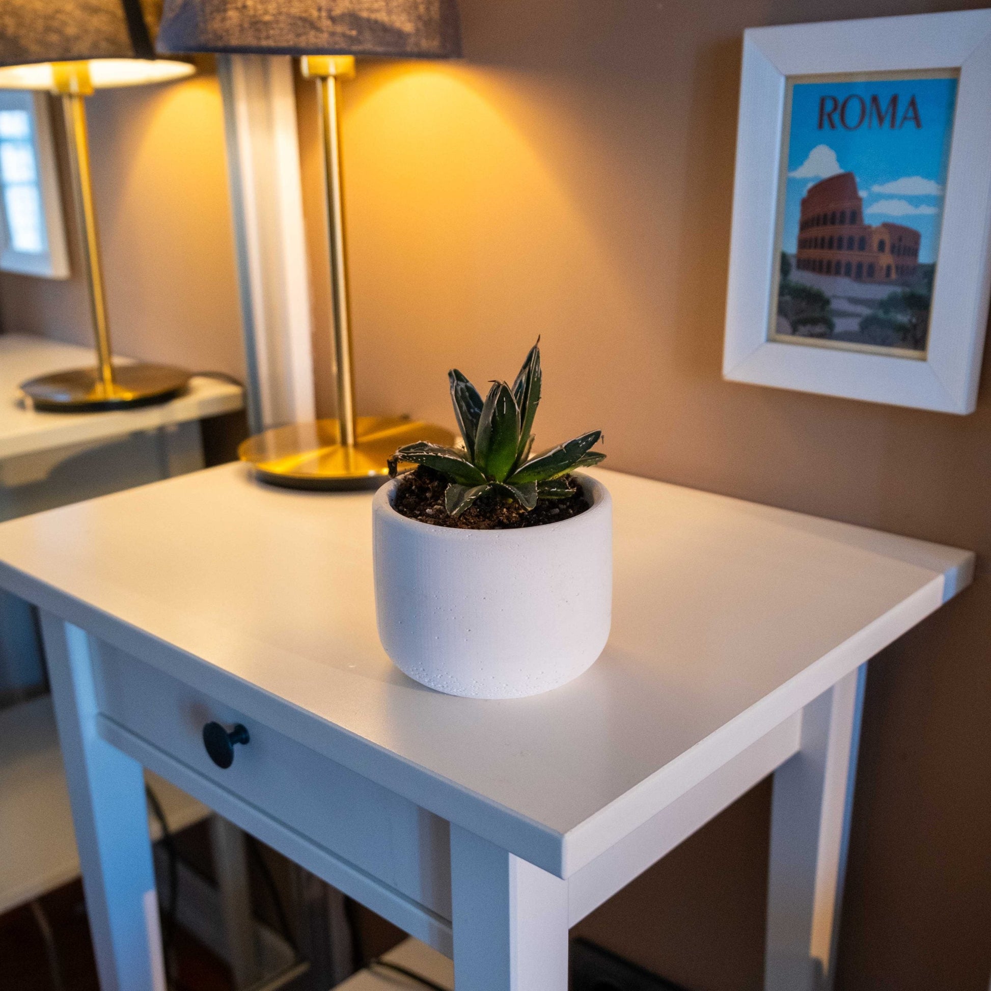 White Concrete Wiener Pot for Plants