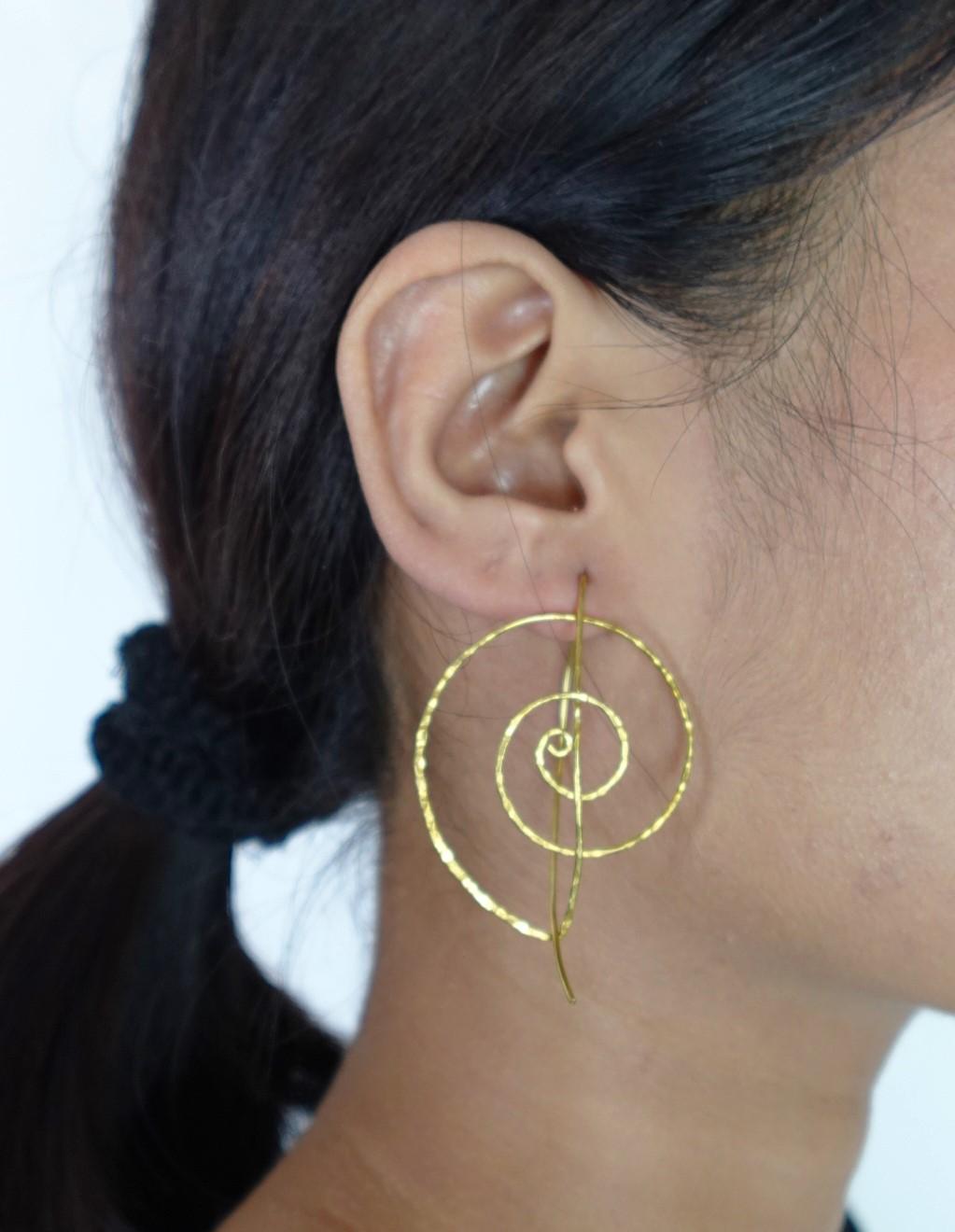Orbit Spiral Hoops - Abstract Brass Wire Earrings in Artistic Spiral Shape.