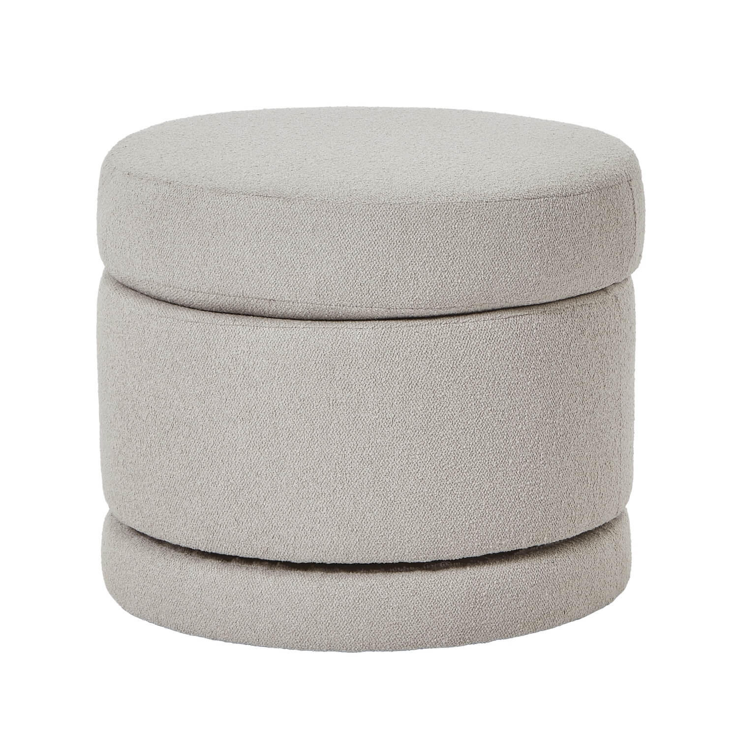 Plush Aspen swivel ottoman in neutral tone with hidden storage and 360-degree rotation on sturdy metal frame by Sostter at brixbailey.com