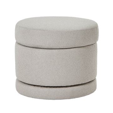 Plush Aspen swivel ottoman in neutral tone with hidden storage and 360-degree rotation on sturdy metal frame by Sostter at brixbailey.com