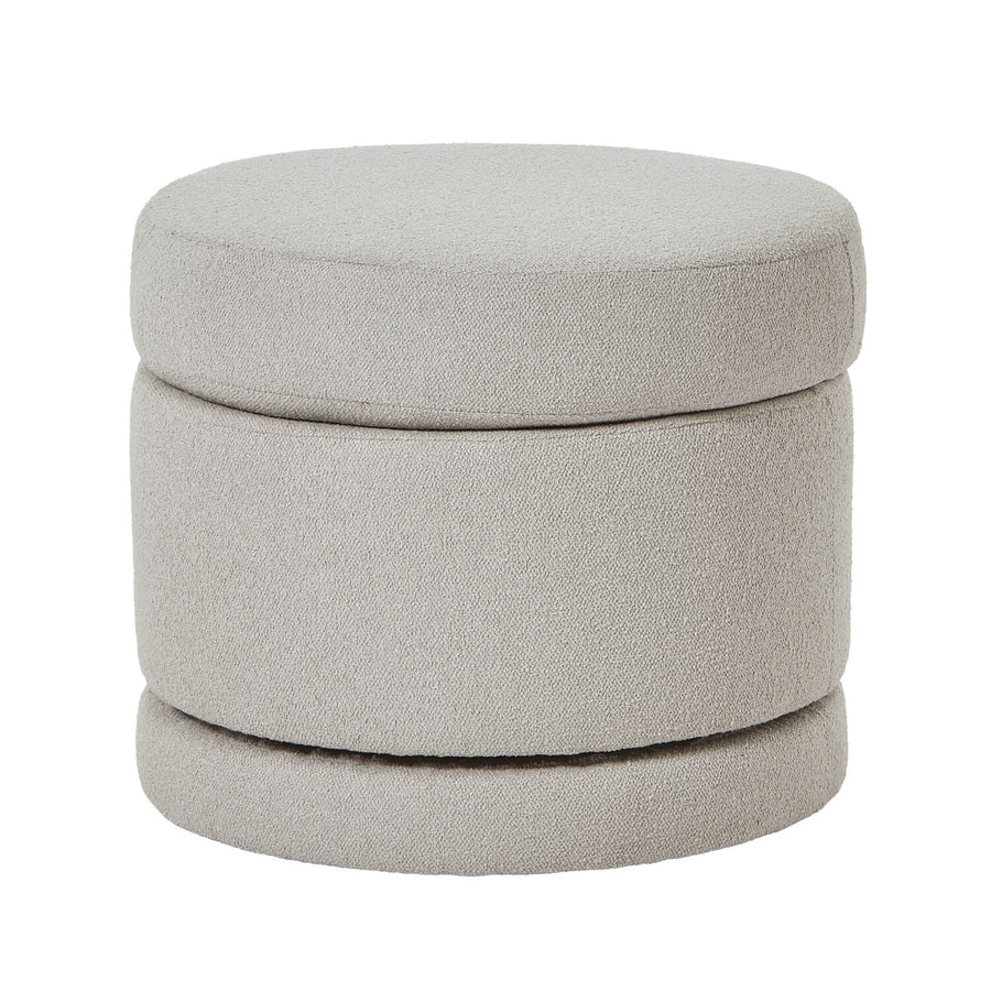 Plush Aspen swivel ottoman in neutral tone with hidden storage and 360-degree rotation on sturdy metal frame by Sostter at brixbailey.com
