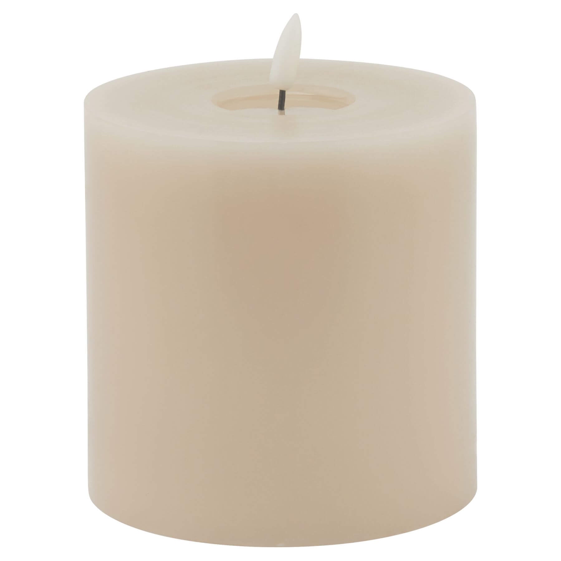 Lifelike taupe LED wax candle with realistic melt effect and flickering glow for home decor ambiance by Sostter at brixbailey.com