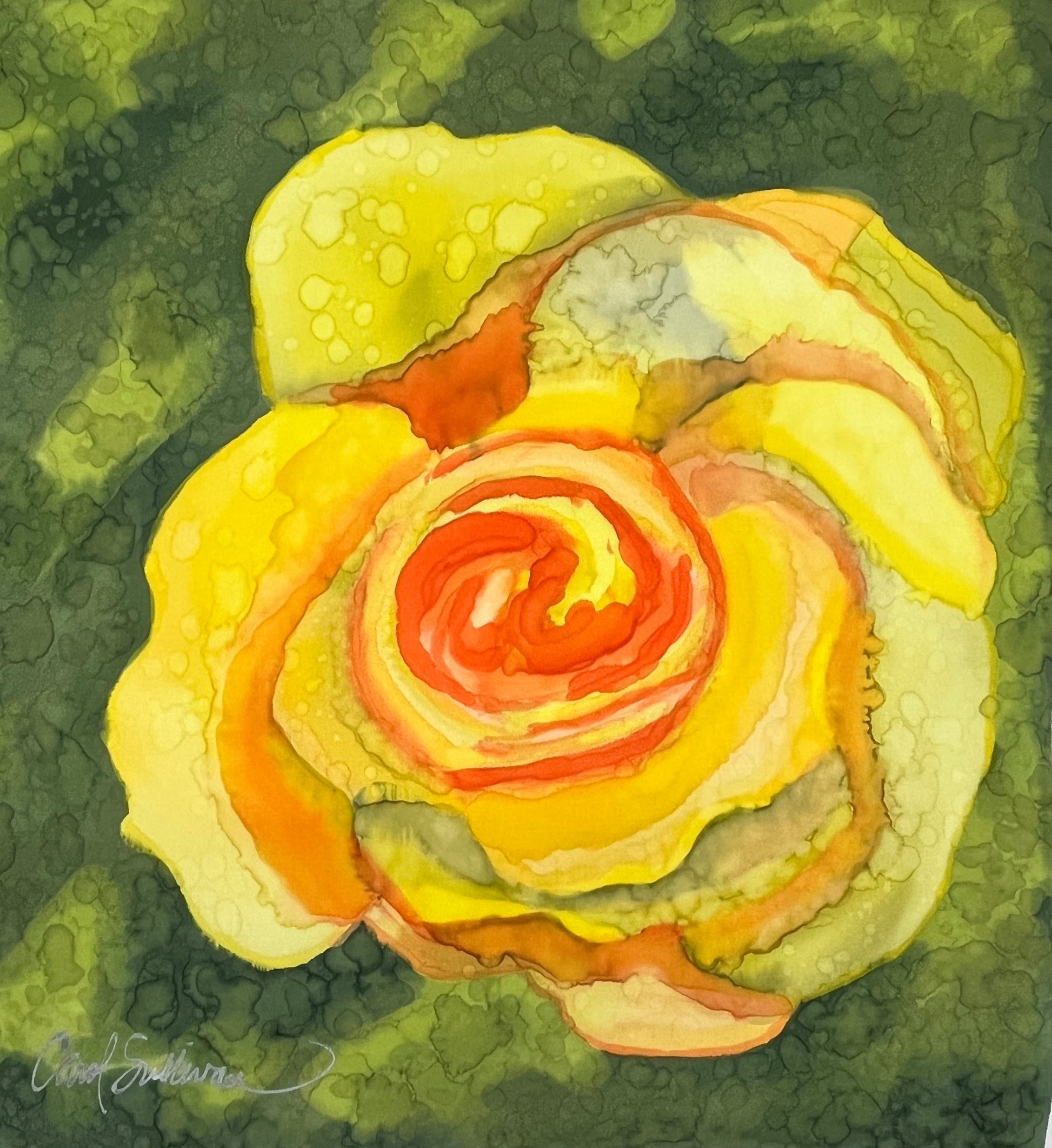 “Lindsay’s Yellow Rose” - Hand-dyed Silk Wall Hanging  - $225
