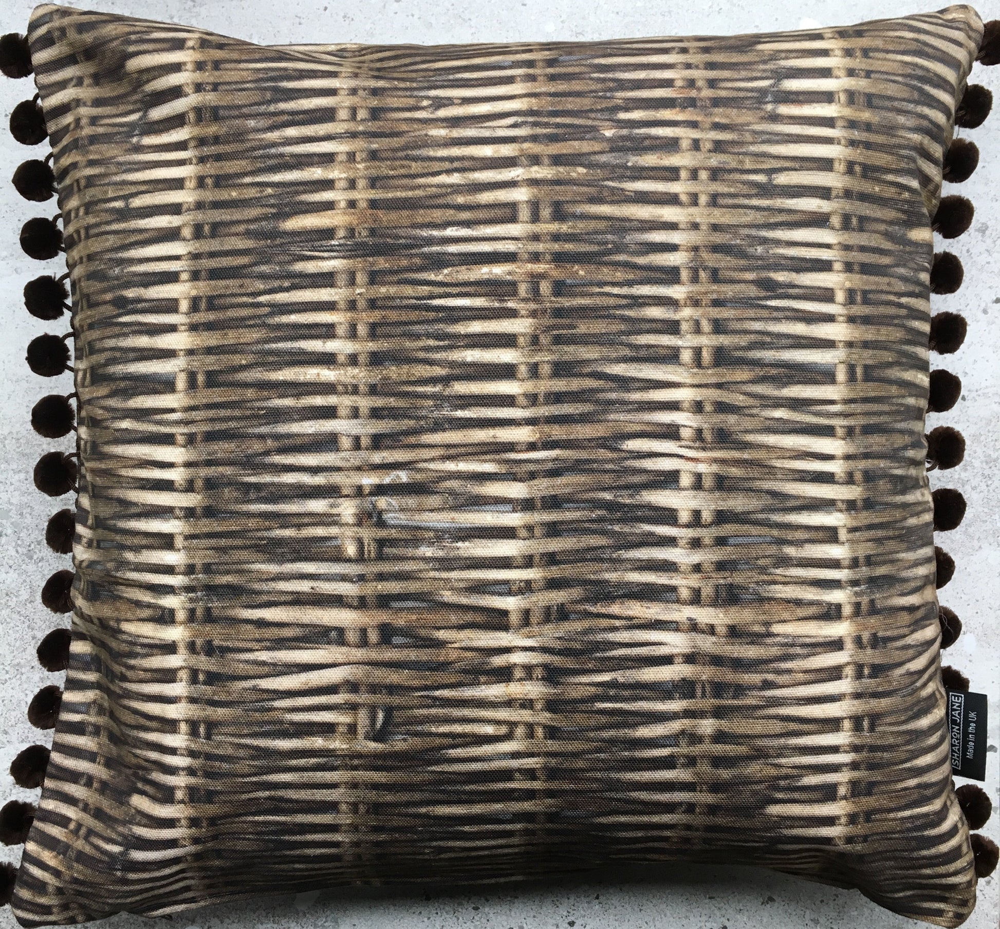 Willow Print Cushion + Velvet Pom Poms